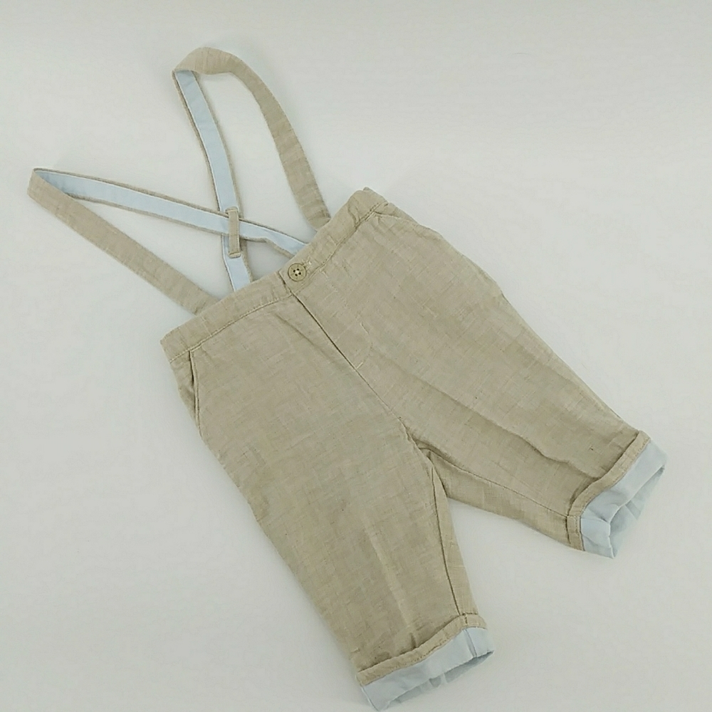 Janie and Jack Layette Khaki Suspenders Jumper Jumpsuit 100% Cotton 0-3 Months